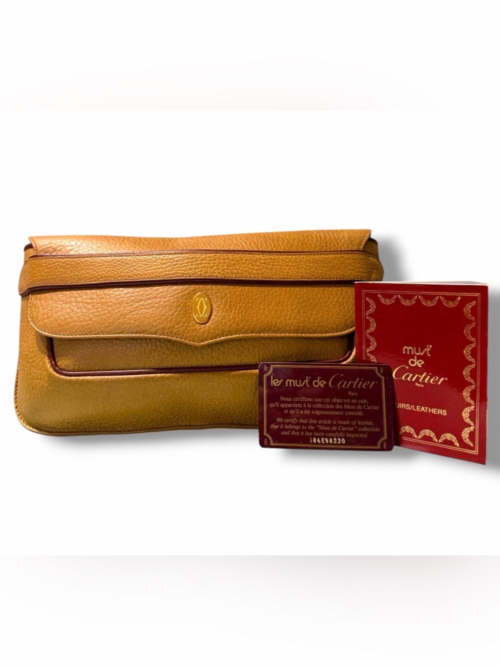 Cartier Must De Cartier Brown Leather Clutch Bag COA & Care Kit